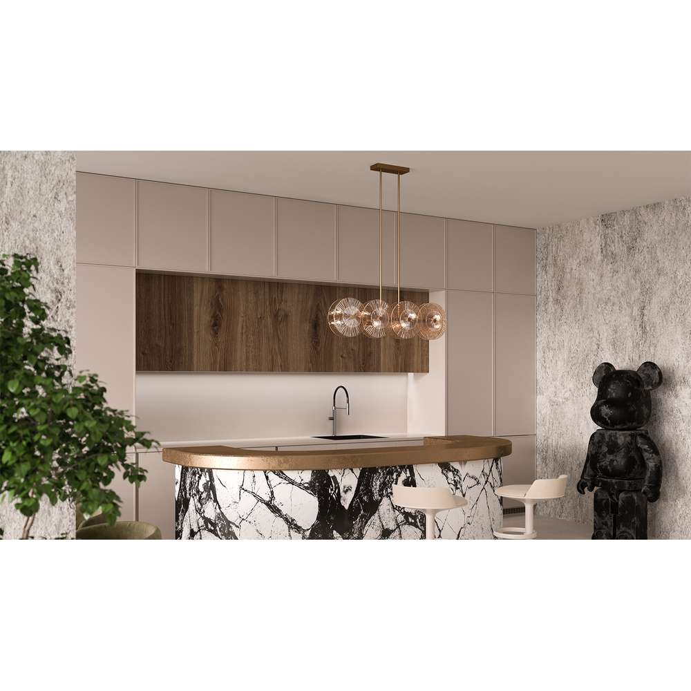 Издължен полилей Maytoni Aster MOD007PL-08G1 с прозрачно и кехлибарено стъкло в интериор на кухня