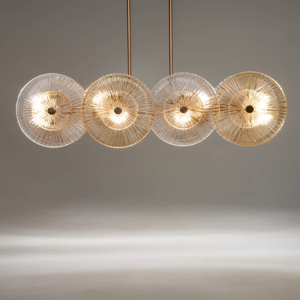 Линеен полилей Maytoni Aster MOD007PL-08G1 със златна метална конструкция и релефни стъклени дискове