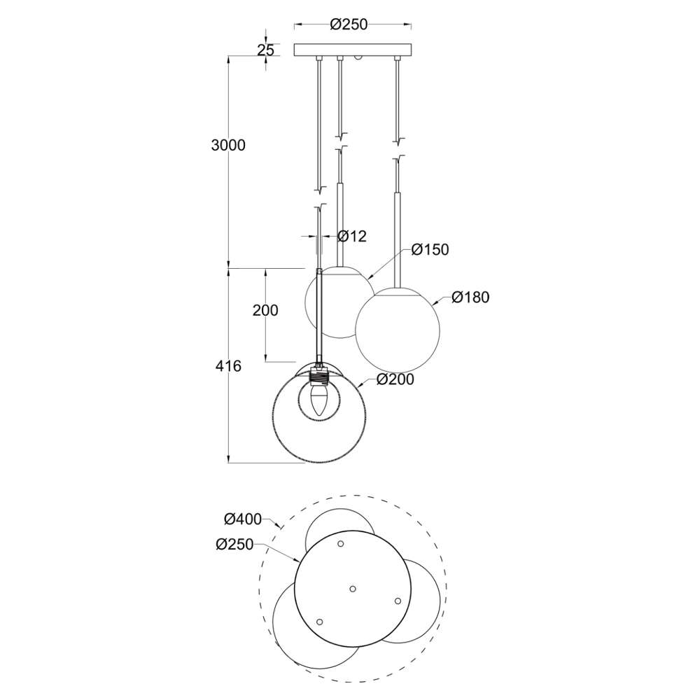 Maytoni Basic form MOD521PL-03G - схема с размери