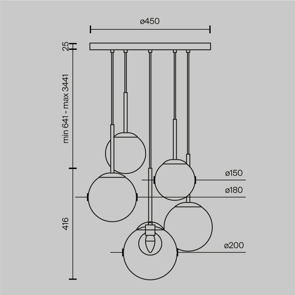 Maytoni Basic form MOD521PL-05G - схема с размери