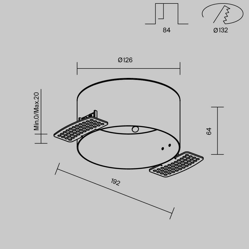 Рамка за вграждане Maytoni Zon DLA032-TRS12-W Ø12,6 см бяла - схема с размери