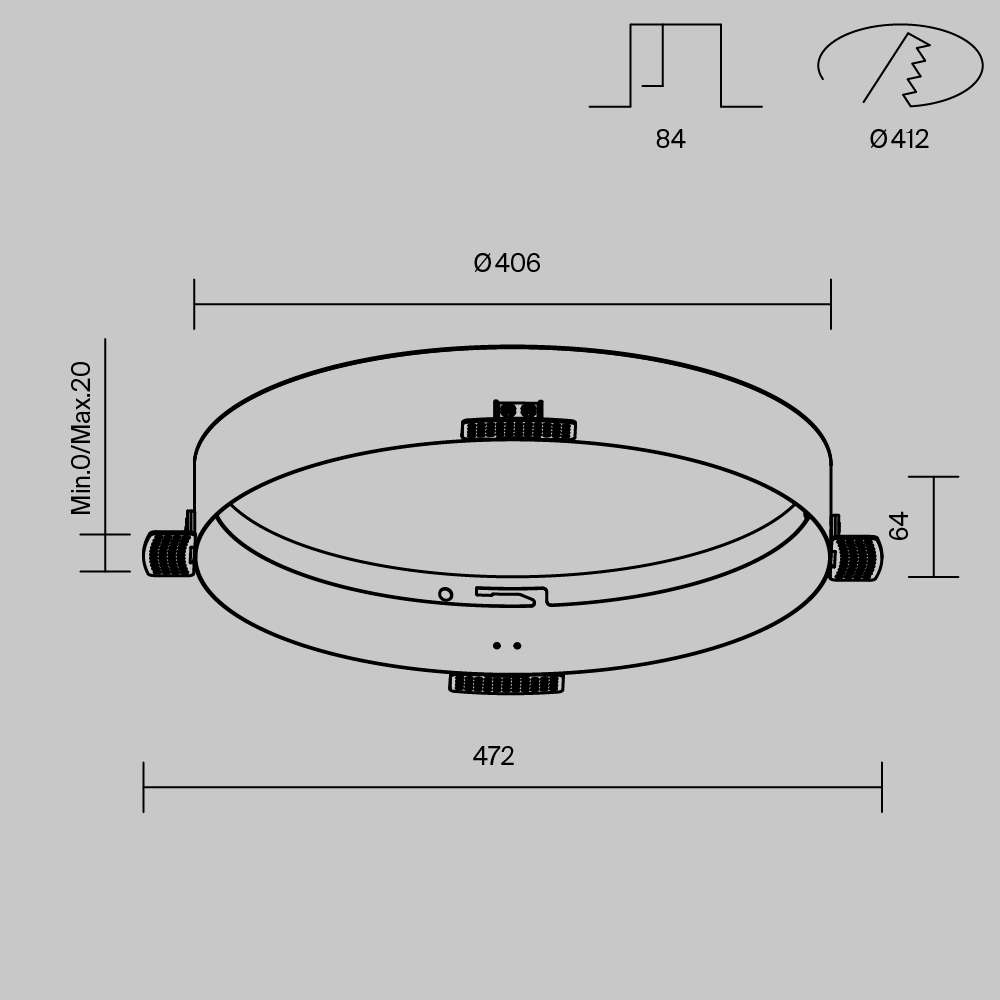 Рамка за вграждане Maytoni Zon DLA032-TRS45-W Ø40,6 см бяла - схема с размери