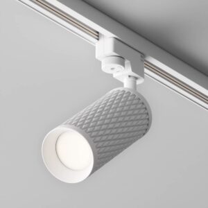 Релсов спот за Unity Maytoni Focus Design TR011-1-GU10-W, бял, общ изглед на спота върху релса Unity