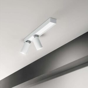 Монтиран на тавана Ideal Lux Profilo PL2 314716 с две бели метални глави, насочени под ъгъл