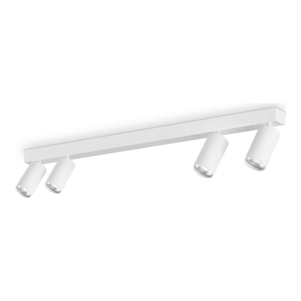 Бялата спот лампа Profilo PL4 328188 на Ideal Lux има четири насочваеми метални глави върху дълга основа