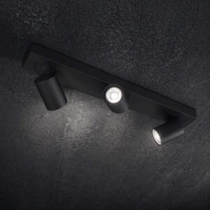 Трите цилиндрични глави на Ideal Lux Rudy PL3 Round 229058 в черен цвят с включени крушки