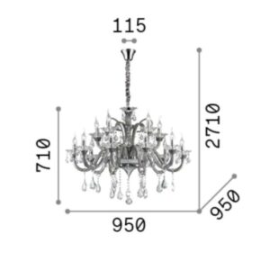 Ideal Lux Colossal 114170 - схема с размери Диаметър 95 см, височина на тялото 71 см и максимална обща височина 271 см на Ideal Lux Colossal 114170