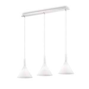 Троен пендел Ideal Lux Cocktail SP3 074245 с три бели стъклени абажура върху обща таванна розетка